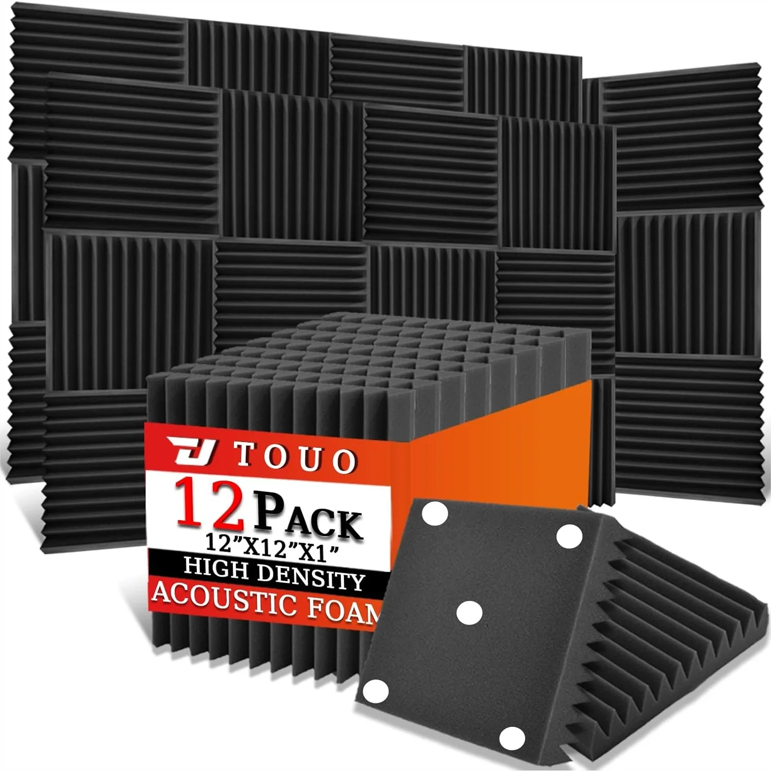 12 Pack Acoustic Panels - Sound Absorbing Foam for Walls, High-Density Wedge Panels for Home Studio, 12x12x1 Inch, Black
12 Pack Acoustic Panels - Sound Absorbing Foam for Walls, High-Density Wedge Panels for Home Studio, 12x12x1 Inch, Black
