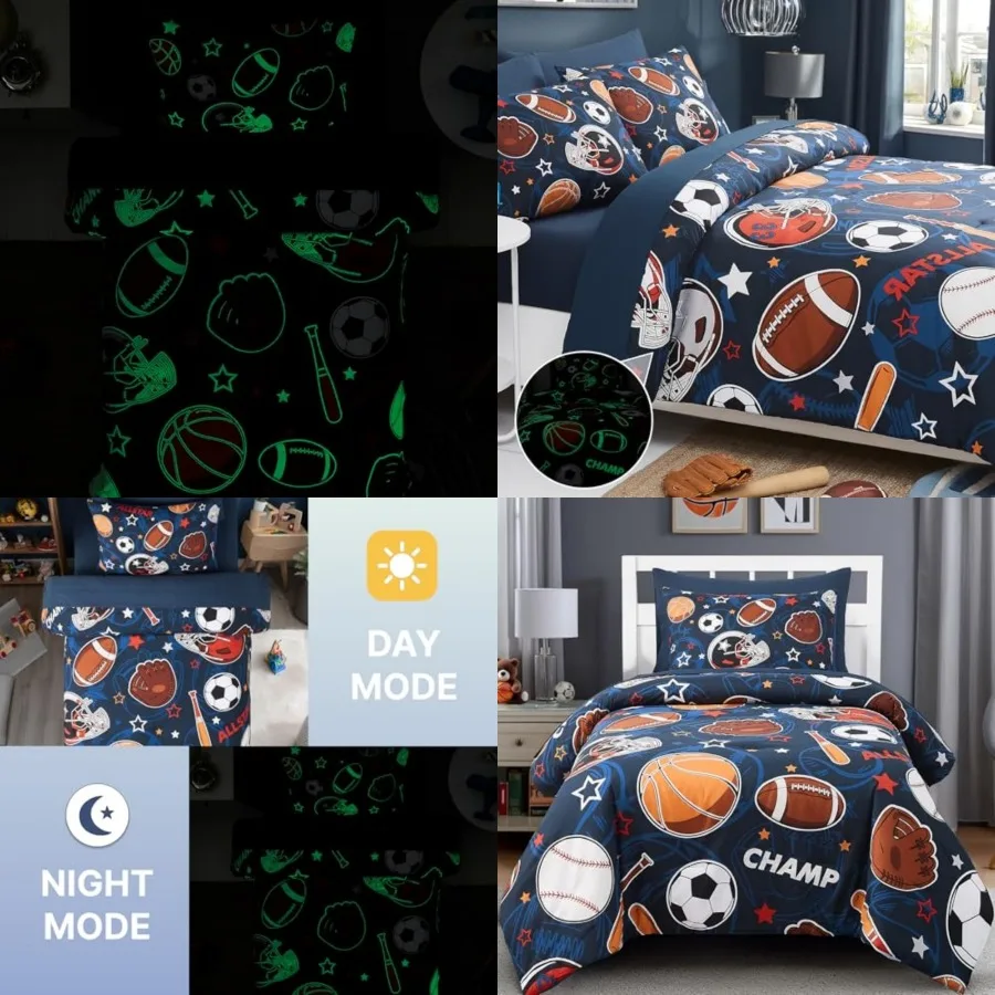 Comforter Set for Boys-5 Pieces Sports Glow in the Dark Bedding Sets for,Ultra Soft Bed in A Bag with Sheets
Comforter Set for Boys-5 Pieces Sports Glow in the Dark Bedding Sets for,Ultra Soft Bed in A Bag with Sheets