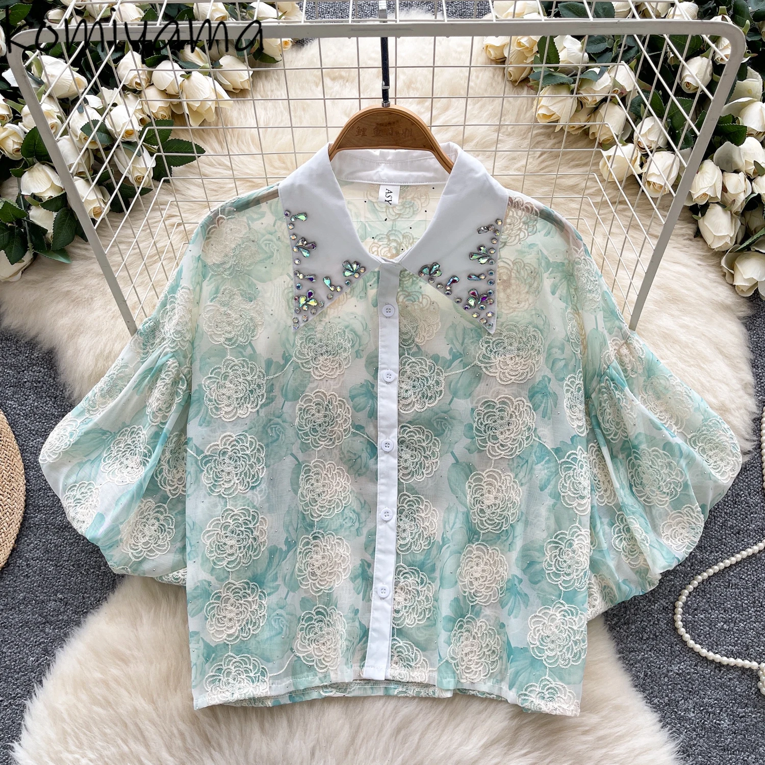 Floral Embroidery Blusas Mujer Diamonds Woman 2025 Shirts & Blouses Laple Collar Clothing Summer Camisas Lantern Sleeve Tops
Floral Embroidery Blusas Mujer Diamonds Woman 2025 Shirts & Blouses Laple Collar Clothing Summer Camisas Lantern Sleeve Tops