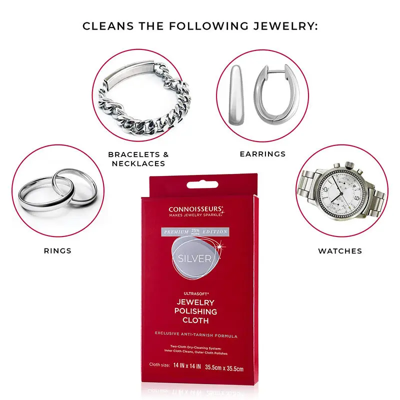 Connoisseurs Silver Jewelry Polishing Cloth UltraSoft Sterling Silver Tarnish Remover 100% Cotton Fiber Cleaning Buffing Cloth
Connoisseurs Silver Jewelry Polishing Cloth UltraSoft Sterling Silver Tarnish Remover 100% Cotton Fiber Cleaning Buffing Cloth