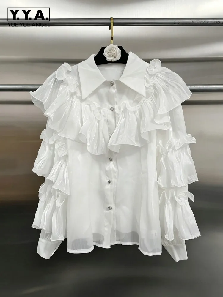 Summer Womens French Style Ruffles Patchwork Shirt Turndown Collar Female Flared Sleeves White Shirts Long Sleeve Casual Tops
Summer Womens French Style Ruffles Patchwork Shirt Turndown Collar Female Flared Sleeves White Shirts Long Sleeve Casual Tops
