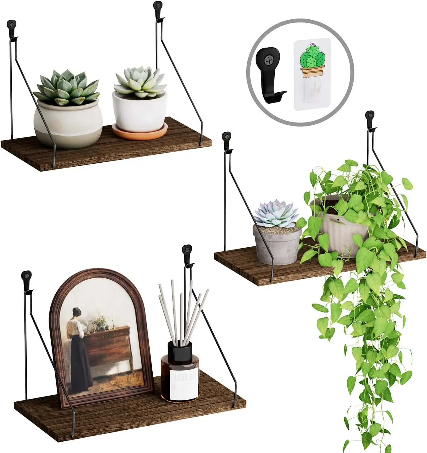Rustic Wood Floating Shelves Set of 3 - Easy Install, No Drilling! Perfect for Bedroom, Living Room, Bathroom, Kitchen
Rustic Wood Floating Shelves Set of 3 - Easy Install, No Drilling! Perfect for Bedroom, Living Room, Bathroom, Kitchen