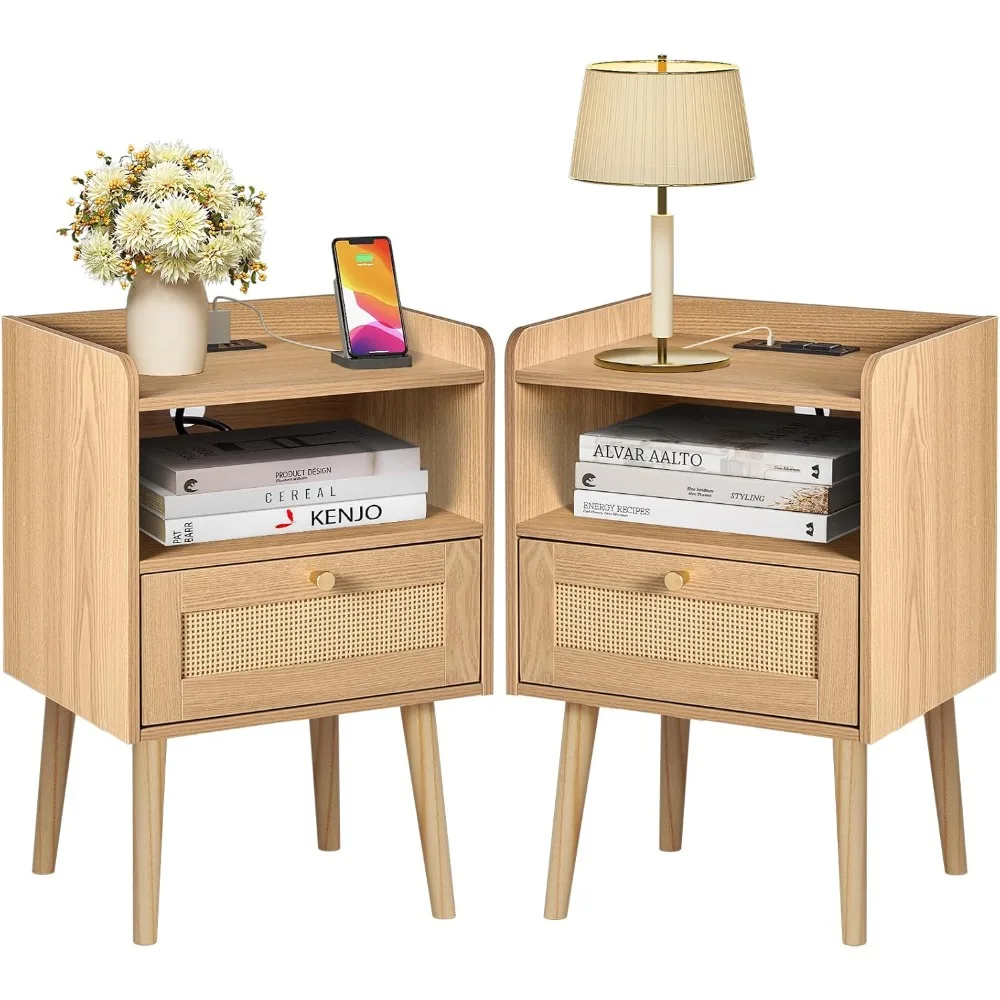 Night Stand Set of 2 - Bedside Tables with Charging Station & Rattan End Tables for a Stylish Bedroom
Night Stand Set of 2 - Bedside Tables with Charging Station & Rattan End Tables for a Stylish Bedroom