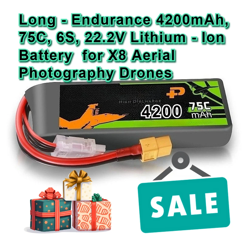 Long - Endurance 4200mAh, 75C, 6S, 22.2V Lithium - Ion Battery for X8 Aerial Photography Drones
Long - Endurance 4200mAh, 75C, 6S, 22.2V Lithium - Ion Battery for X8 Aerial Photography Drones