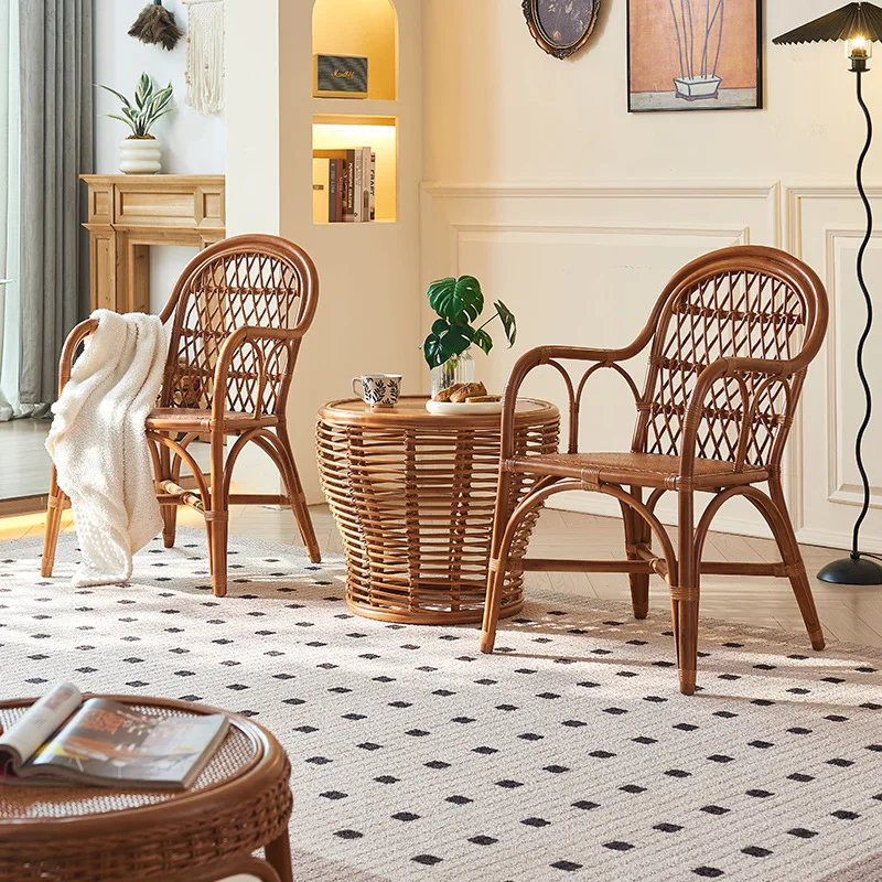 Medieval Armrest Single Chair Home Restaurant Rattan Dining Chair New Chinese Backrest Balcony Natural Rattan for the Elderly 
Medieval Armrest Single Chair Home Restaurant Rattan Dining Chair New Chinese Backrest Balcony Natural Rattan for the Elderly