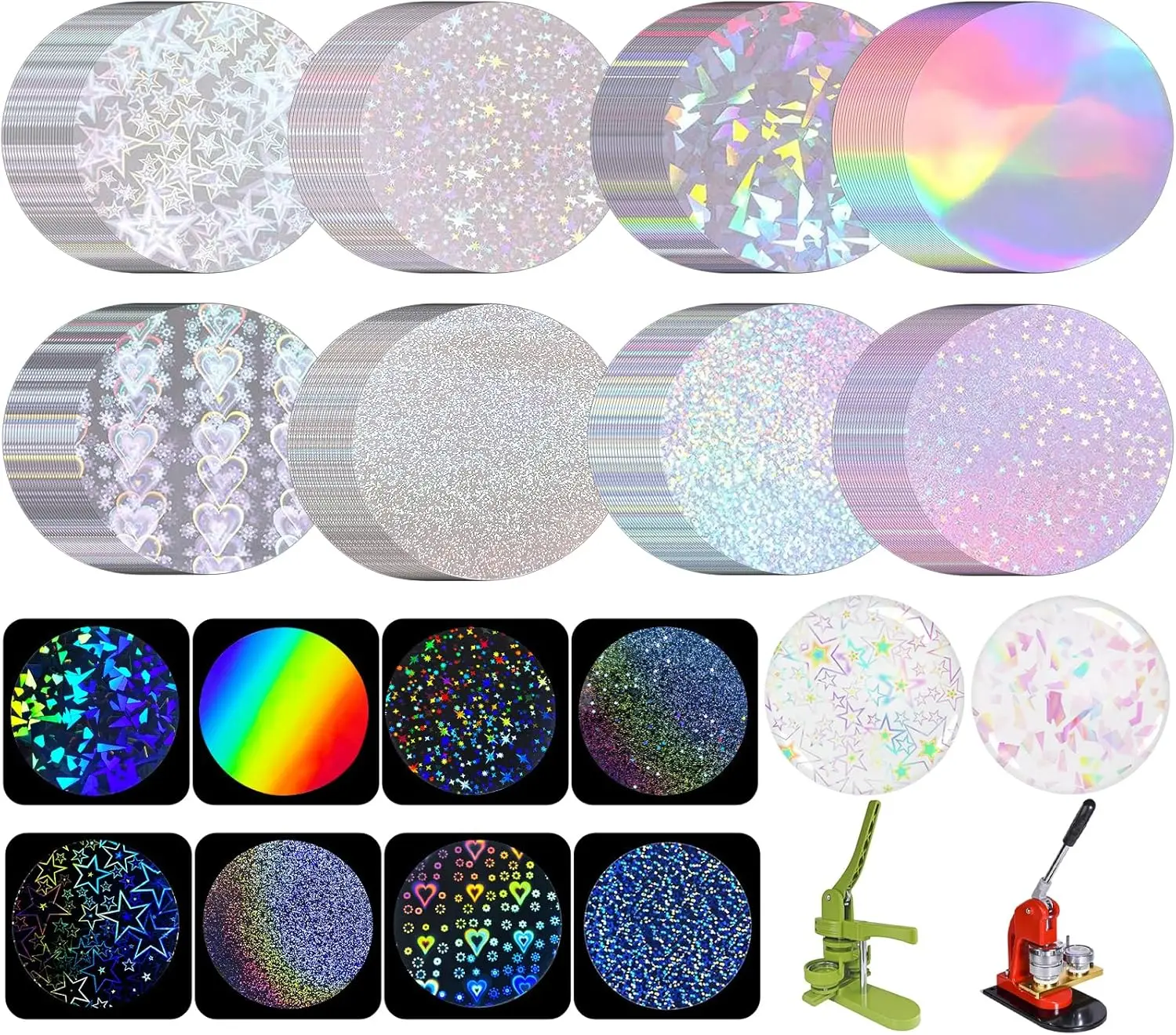 200 Pcs 70mm Holographic Badge Protective Film for 2.25in Button Maker
200 Pcs 70mm Holographic Badge Protective Film for 2.25in Button Maker