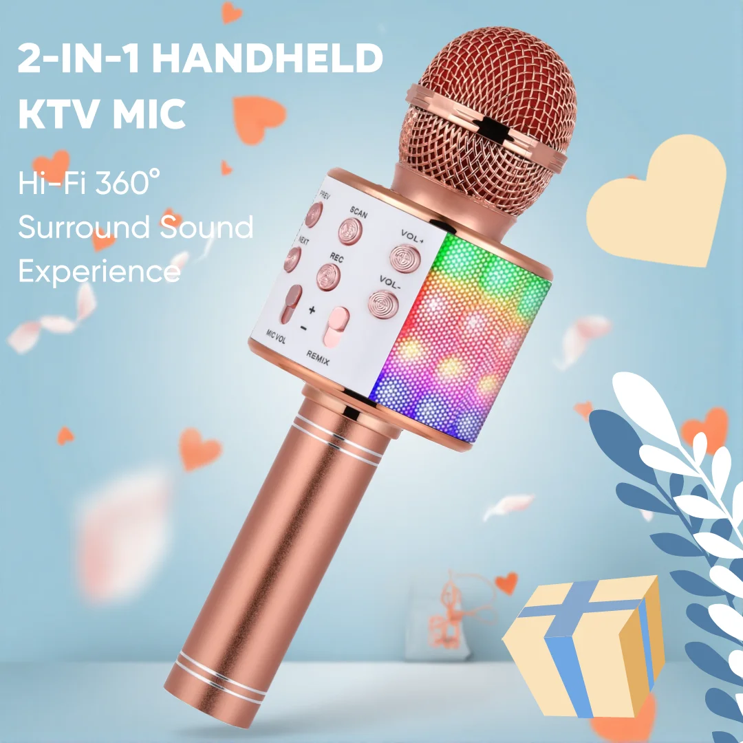 Профессиональный портативный микрофон для караоке, Bluetooth-динамик, 5 голосовых эффектов, шумоподавление, реверберация, светодиодная подсветка
Профессиональный портативный микрофон для караоке, Bluetooth-динамик, 5 голосовых эффектов, шумоподавление, реверберация, светодиодная подсветка