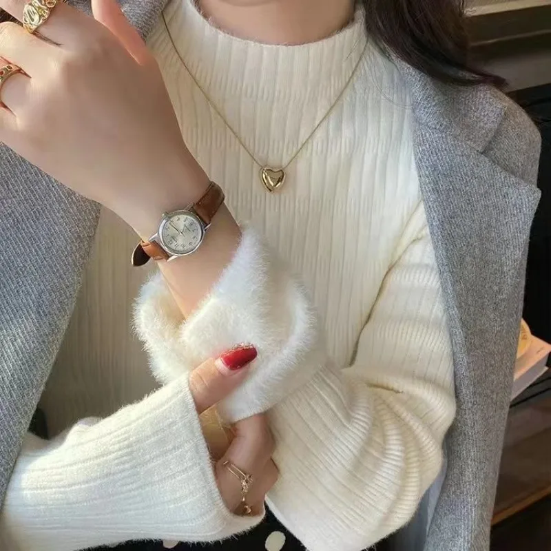 Half Turtleneck Sweater Winter Ribbed Thicken Elegant Solid Basic Knitted Tops Fashion Warm Plus Velvet Elastic Simple Sweaters
Half Turtleneck Sweater Winter Ribbed Thicken Elegant Solid Basic Knitted Tops Fashion Warm Plus Velvet Elastic Simple Sweaters