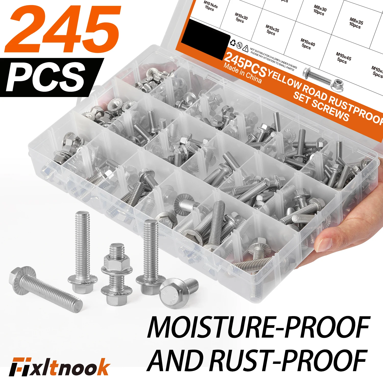 Set of 245 pieces of 304 stainless steel metric M6, M8, and M10 flange hex bolts and nuts, including 14 common sizes
Set of 245 pieces of 304 stainless steel metric M6, M8, and M10 flange hex bolts and nuts, including 14 common sizes