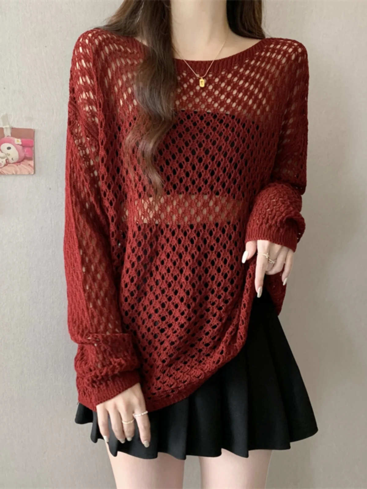 Ankela Red Long Sleeve Knitted Women's Spring Autumn plus Size Unique Atmosphere Pure Desire Hollow out Top Cover up
Ankela Red Long Sleeve Knitted Women's Spring Autumn plus Size Unique Atmosphere Pure Desire Hollow out Top Cover up