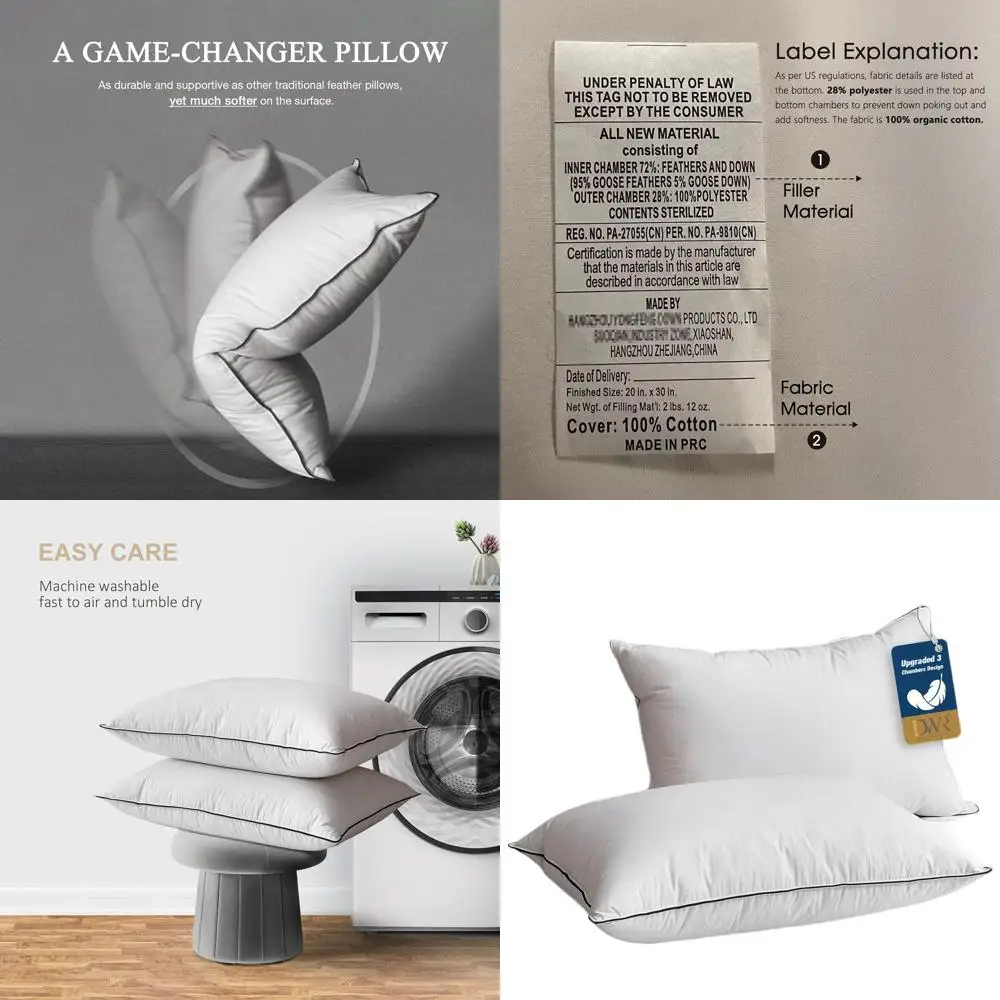 King Size Organic Cotton-Covered Goose Down Pillows, Medium Support, 2-Pack, 20x36
King Size Organic Cotton-Covered Goose Down Pillows, Medium Support, 2-Pack, 20x36