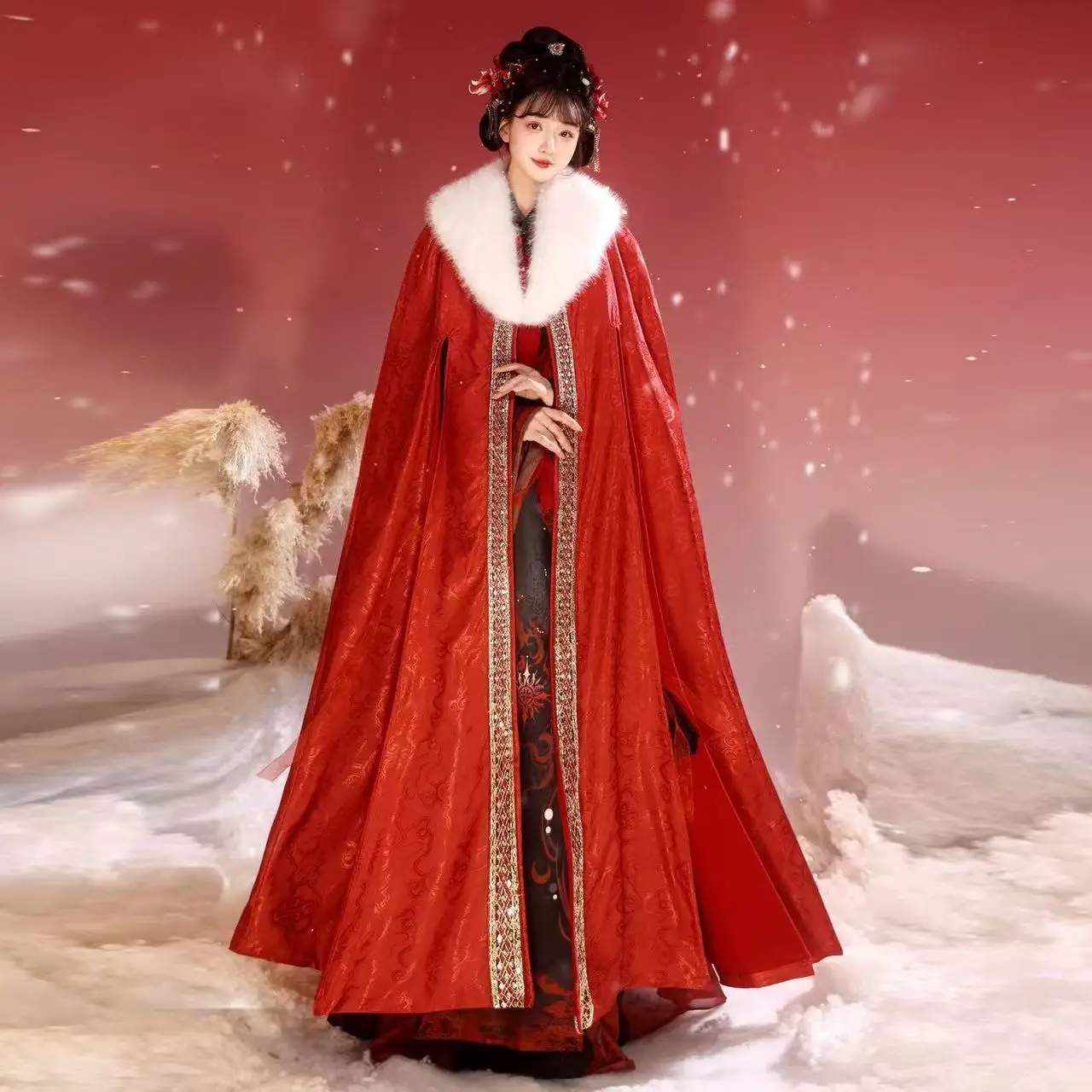Festive Red Hanfu Cloak Men Women Traditional Chinese Long Robe Thicken Velvet Plush Collar Outer Cape New Year Xmas Cloak Warm
Festive Red Hanfu Cloak Men Women Traditional Chinese Long Robe Thicken Velvet Plush Collar Outer Cape New Year Xmas Cloak Warm