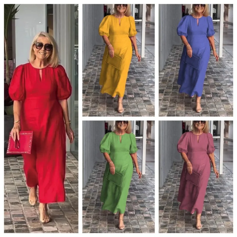 Casual 2024 Round Neck Office Long Dress Women Elegant Hollow Puff Sleeve Drape Dress Chic Summer Waist Solid Color Party Dress
Casual 2024 Round Neck Office Long Dress Women Elegant Hollow Puff Sleeve Drape Dress Chic Summer Waist Solid Color Party Dress