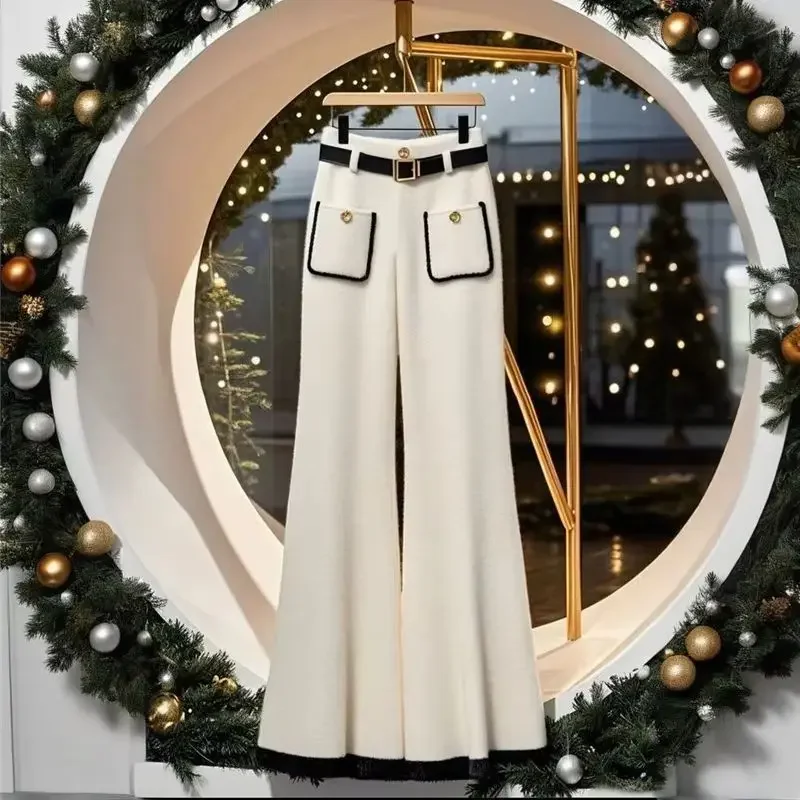 New Fashion Thick Warm Knitted Pants Women High-end Contrast Color Pockets Drape Trousers Autumn Winter Wide Leg Pants
New Fashion Thick Warm Knitted Pants Women High-end Contrast Color Pockets Drape Trousers Autumn Winter Wide Leg Pants