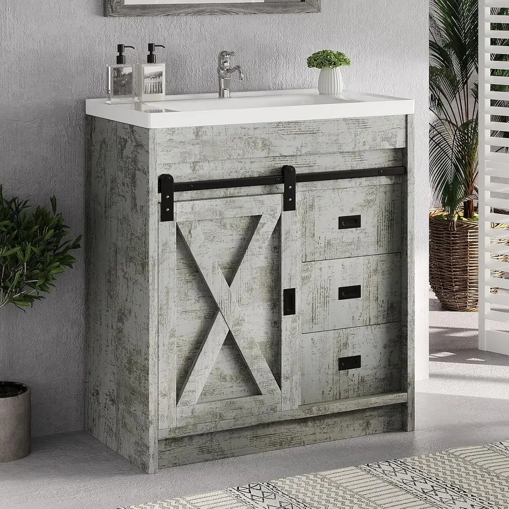 armhouse Bathroom Vanity, Vanity with Ceic Sink, Bathroom Vanity Cabinet with 2 Ders & Sliding Barn Door, Small Bath Storage Van
armhouse Bathroom Vanity, Vanity with Ceic Sink, Bathroom Vanity Cabinet with 2 Ders & Sliding Barn Door, Small Bath Storage Van