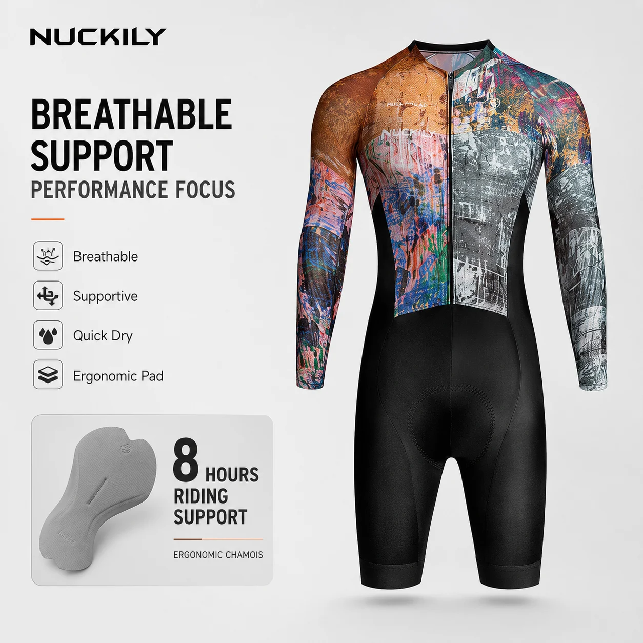 NUCKILY Men Long Sleeve Cycling Skinsuit Graffiti One Piece Bike Suit Quick Dry 8H 3D Pad Anti Slip Road MTB Racing Wear
NUCKILY Men Long Sleeve Cycling Skinsuit Graffiti One Piece Bike Suit Quick Dry 8H 3D Pad Anti Slip Road MTB Racing Wear