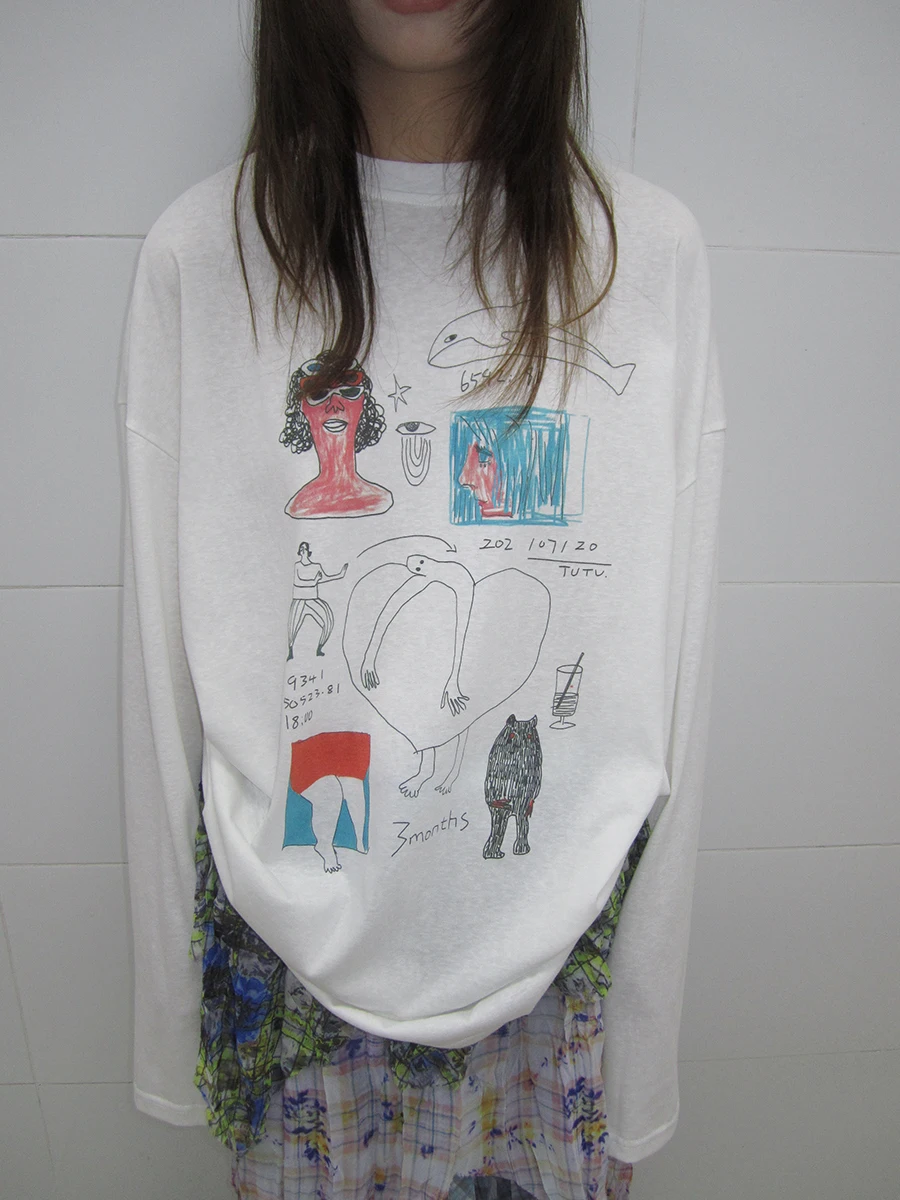 Loose Long Sve T-irt Women's Korean Sle Design Cartoon Print oulder Drop T-irt Casual Comfortable Cotton Tee
Loose Long Sve T-irt Women's Korean Sle Design Cartoon Print oulder Drop T-irt Casual Comfortable Cotton Tee