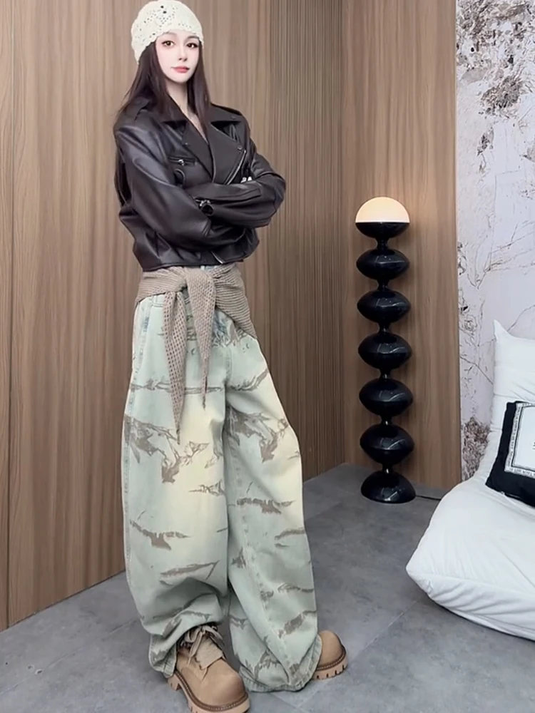 Retro American High Waist Straight Leg Jeans Women's Design Sensation Dirty Dyeing Loose Wide Leg Pants Floor-Length Pants
Retro American High Waist Straight Leg Jeans Women's Design Sensation Dirty Dyeing Loose Wide Leg Pants Floor-Length Pants
