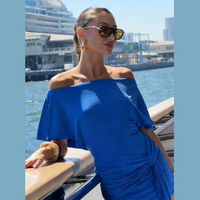 2026 New women Blue Off Shoulder Mini Dress Cape Sleeve Ruched Waist Tie Up Bodycon Summer Beach Vacation Party Fashion Dresses
2026 New women Blue Off Shoulder Mini Dress Cape Sleeve Ruched Waist Tie Up Bodycon Summer Beach Vacation Party Fashion Dresses