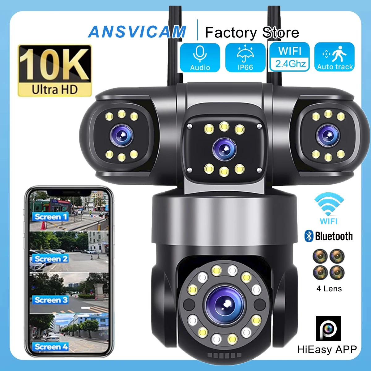 ANSVICAM 10K 20MP WIFI камера UHD камера безопасности с 16-кратным зумом четыре экрана четыре объектива PTZ автоматическое отслеживание водонепроницаемая для видеонаблюдения
ANSVICAM 10K 20MP WIFI камера UHD камера безопасности с 16-кратным зумом четыре экрана четыре объектива PTZ автоматическое отслеживание водонепроницаемая для видеонаблюдения