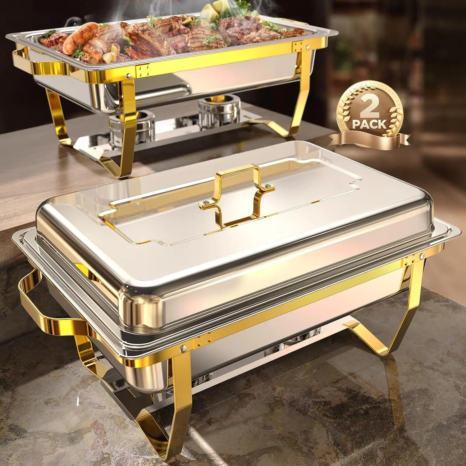 Buffet Chafing Dishes 2 Pack, 9QT Gold & Silver, Stainless Steel Chafer Set for Parties
Buffet Chafing Dishes 2 Pack, 9QT Gold & Silver, Stainless Steel Chafer Set for Parties
