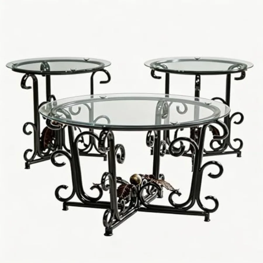 EQEY Glass Coffee Table Set of 3 — 31.5" Nesting Coffee Table with 2 End Tables, Tempered Glass Top and Wrought Iron Scroll Fra
EQEY Glass Coffee Table Set of 3 — 31.5" Nesting Coffee Table with 2 End Tables, Tempered Glass Top and Wrought Iron Scroll Fra