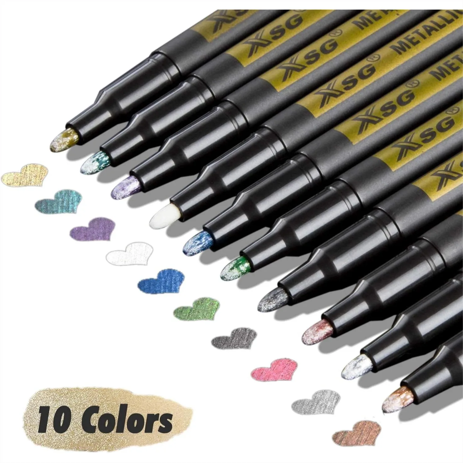 Metallic Marker Pens Set of 10 Colors, Permanent Markers for Black Paper, Rock Painting, Card Making, DIY Photo Album, Scrapbook
Metallic Marker Pens Set of 10 Colors, Permanent Markers for Black Paper, Rock Painting, Card Making, DIY Photo Album, Scrapbook