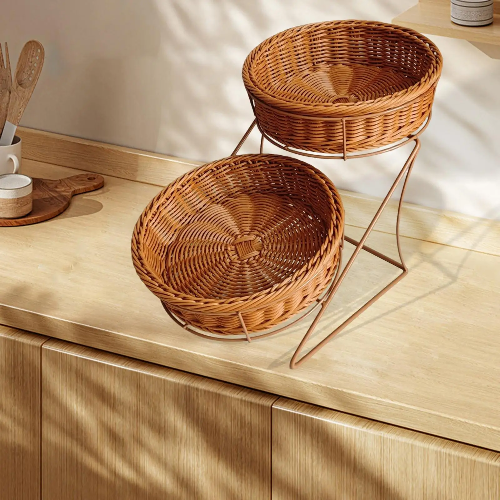 Multifunctional Brown Storage Basket Handwoven ABS Round Basket for Kitchen Counter Produce Bread Vegetables Organizer
Multifunctional Brown Storage Basket Handwoven ABS Round Basket for Kitchen Counter Produce Bread Vegetables Organizer