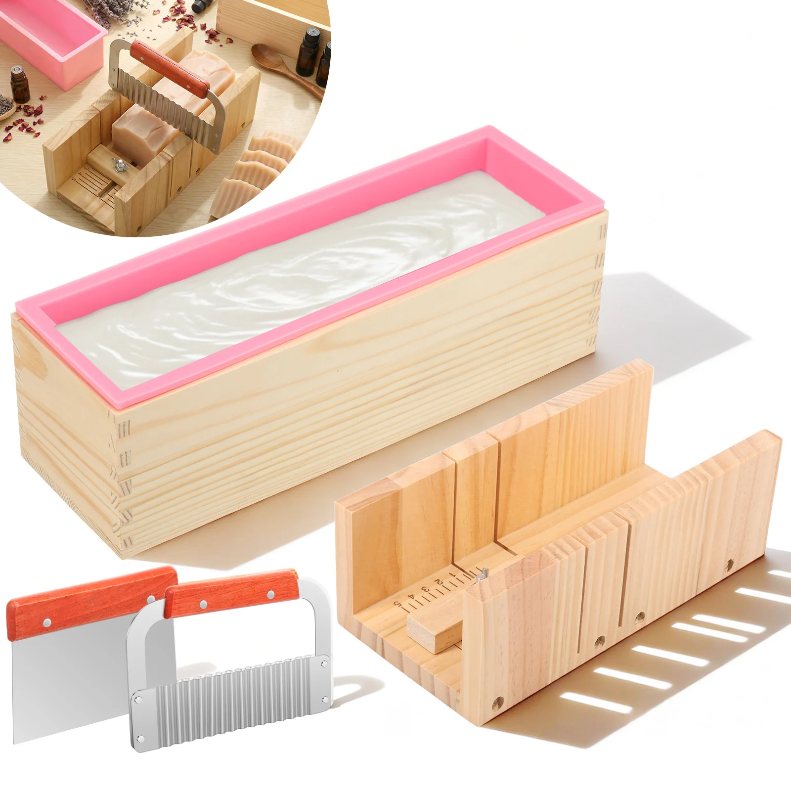 1Set Soap Making Mold Heat Resistant Wood Box Soap Mold Set DIY Handmade Soap Cutting Kit Multi-purpose Molds for Cake Chocolate
1Set Soap Making Mold Heat Resistant Wood Box Soap Mold Set DIY Handmade Soap Cutting Kit Multi-purpose Molds for Cake Chocolate