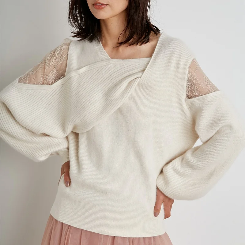2022 Japanese New Women Jumpers Cross Neck Lace Patchwork Out Shoulder Long Sleeve Knitting Sweater Solid Pullovers
2022 Japanese New Women Jumpers Cross Neck Lace Patchwork Out Shoulder Long Sleeve Knitting Sweater Solid Pullovers