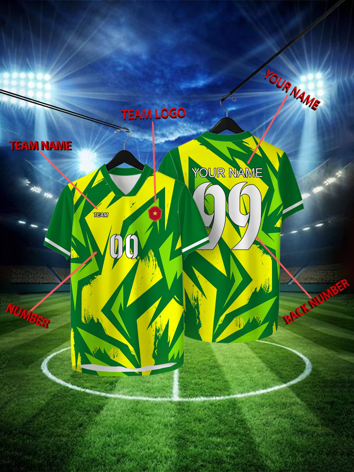 Customized Geometric Green Short Sleeved Shirt with Team Name, Emblem, Name and Number, Outdoor Sports Short Sleeved T-shirt 
Customized Geometric Green Short Sleeved Shirt with Team Name, Emblem, Name and Number, Outdoor Sports Short Sleeved T-shirt