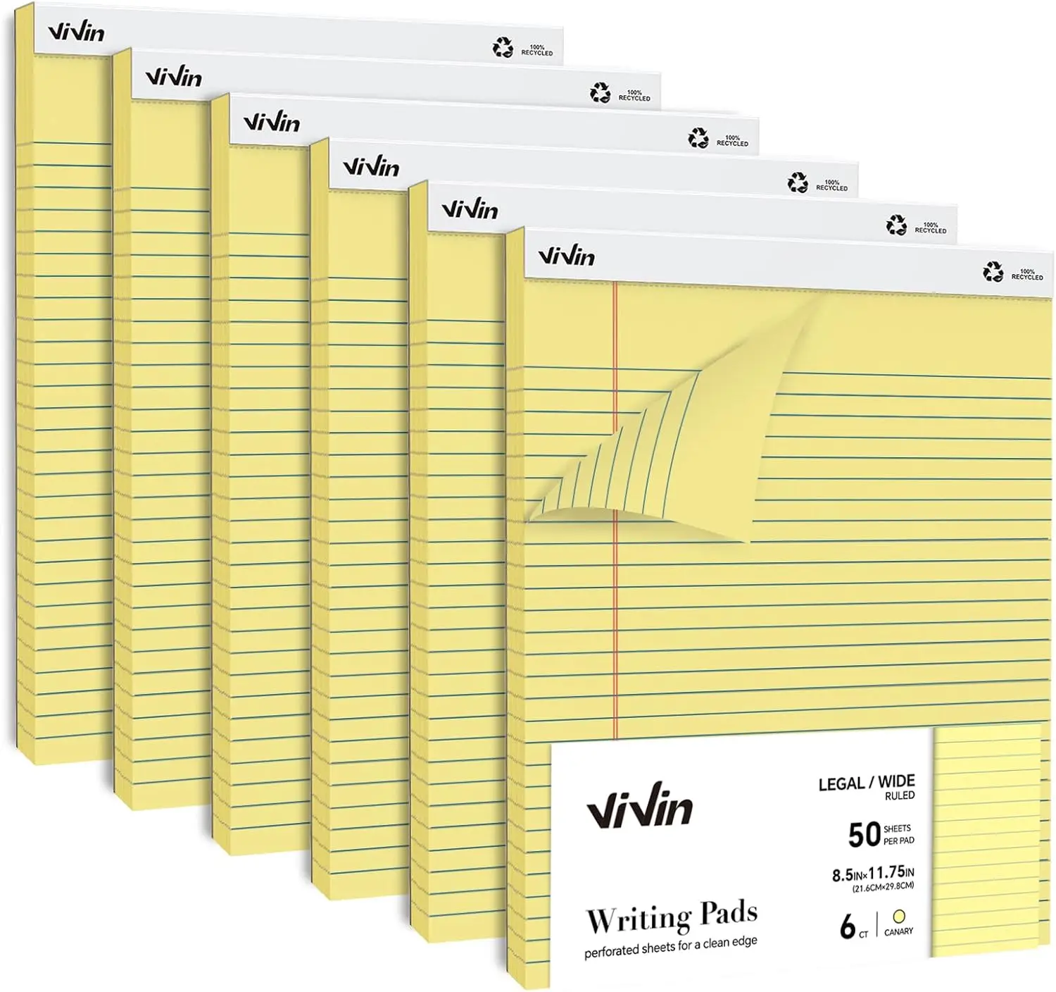 Legal Pads 8.5x11, Wide Ruled, 6 Pack, 50 Sheets Each, Canary Yellow, Perforated
Legal Pads 8.5x11, Wide Ruled, 6 Pack, 50 Sheets Each, Canary Yellow, Perforated
