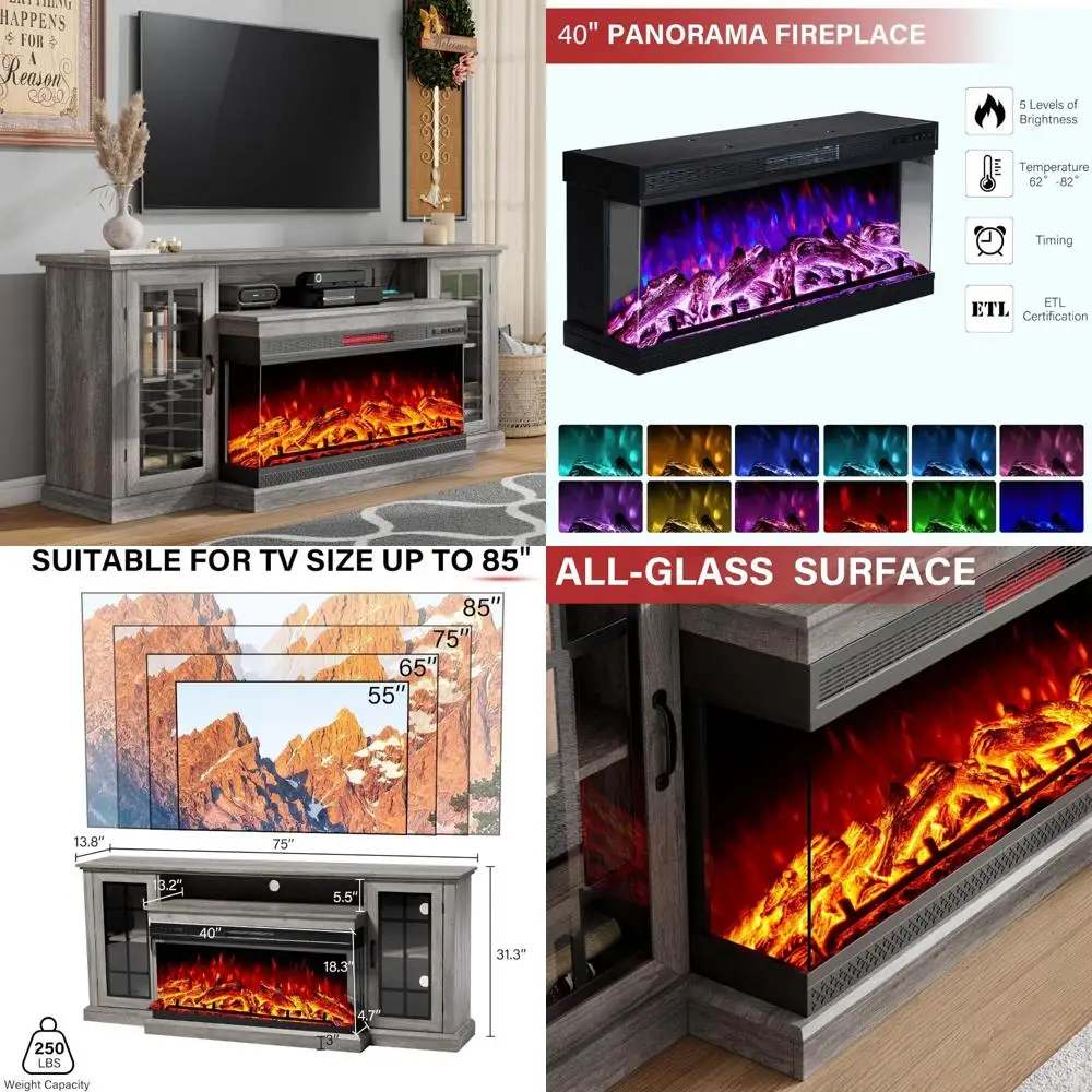 72 Three-Sided Glass Electric Fireplace TV Stand, Rustic Media Console with Glass Door Storage Cabinet
72 Three-Sided Glass Electric Fireplace TV Stand, Rustic Media Console with Glass Door Storage Cabinet