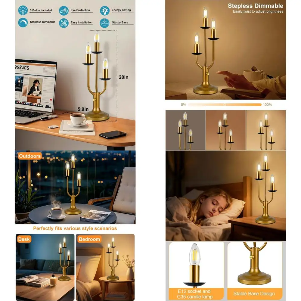 Винтажная настольная лампа-свеча середины века с 3 лампами — золотая прикроватная лампа с регулируемой яркостью для свадеб, вечеринок и дома
Винтажная настольная лампа-свеча середины века с 3 лампами — золотая прикроватная лампа с регулируемой яркостью для свадеб, вечеринок и дома