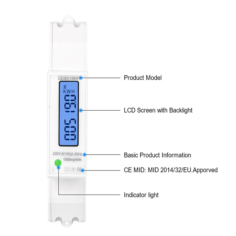 DDS519MR multifunctional LCD intelligent digital display 220V 100A single-phase 1P rail electric energy meter
DDS519MR multifunctional LCD intelligent digital display 220V 100A single-phase 1P rail electric energy meter