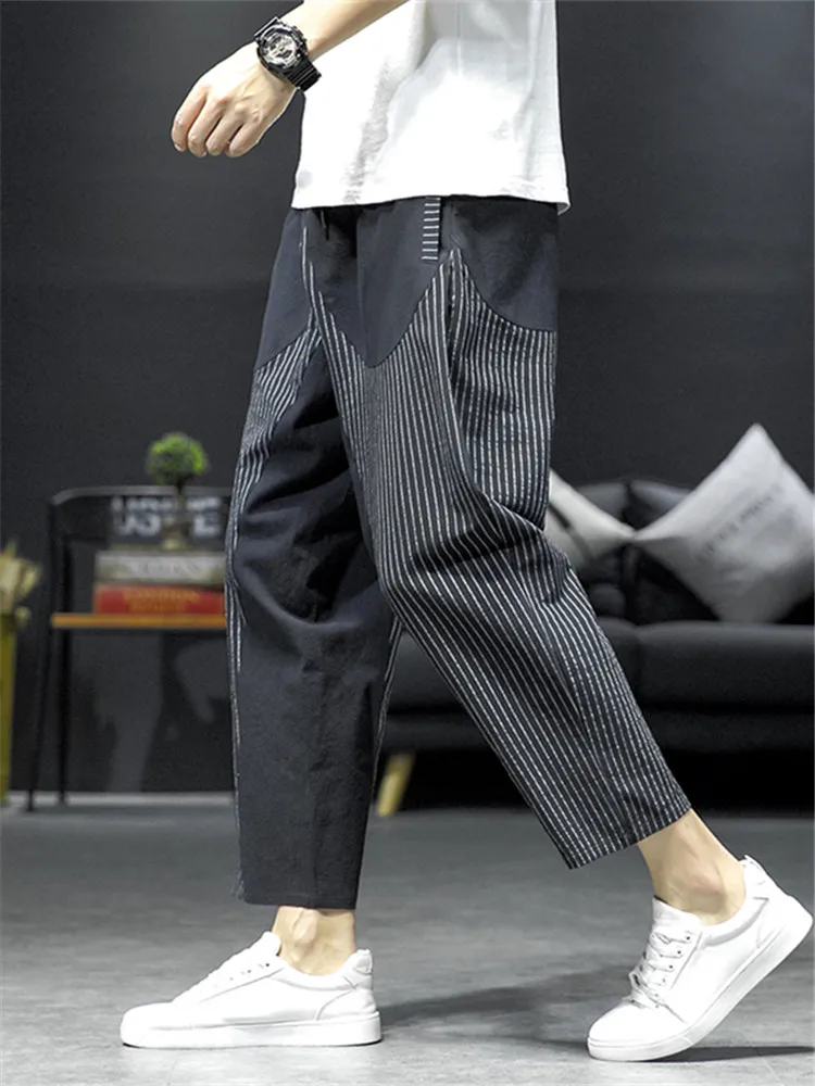 Summer Men's Casual Pants Loose Fit Straight Thin Sle Nine Points Cone ape Thin Stripe Leisure Long Trousers Faion Brand
Summer Men's Casual Pants Loose Fit Straight Thin Sle Nine Points Cone ape Thin Stripe Leisure Long Trousers Faion Brand