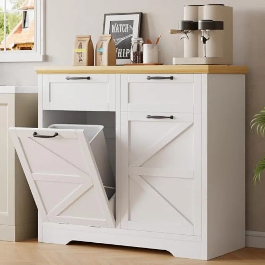 Double Tilt Out and Push-Open Trash Can Cabinet, 2x10 Gallon Freestanding Hidden Garbage Recycling Bin with Drawer and Laundry
Double Tilt Out and Push-Open Trash Can Cabinet, 2x10 Gallon Freestanding Hidden Garbage Recycling Bin with Drawer and Laundry
