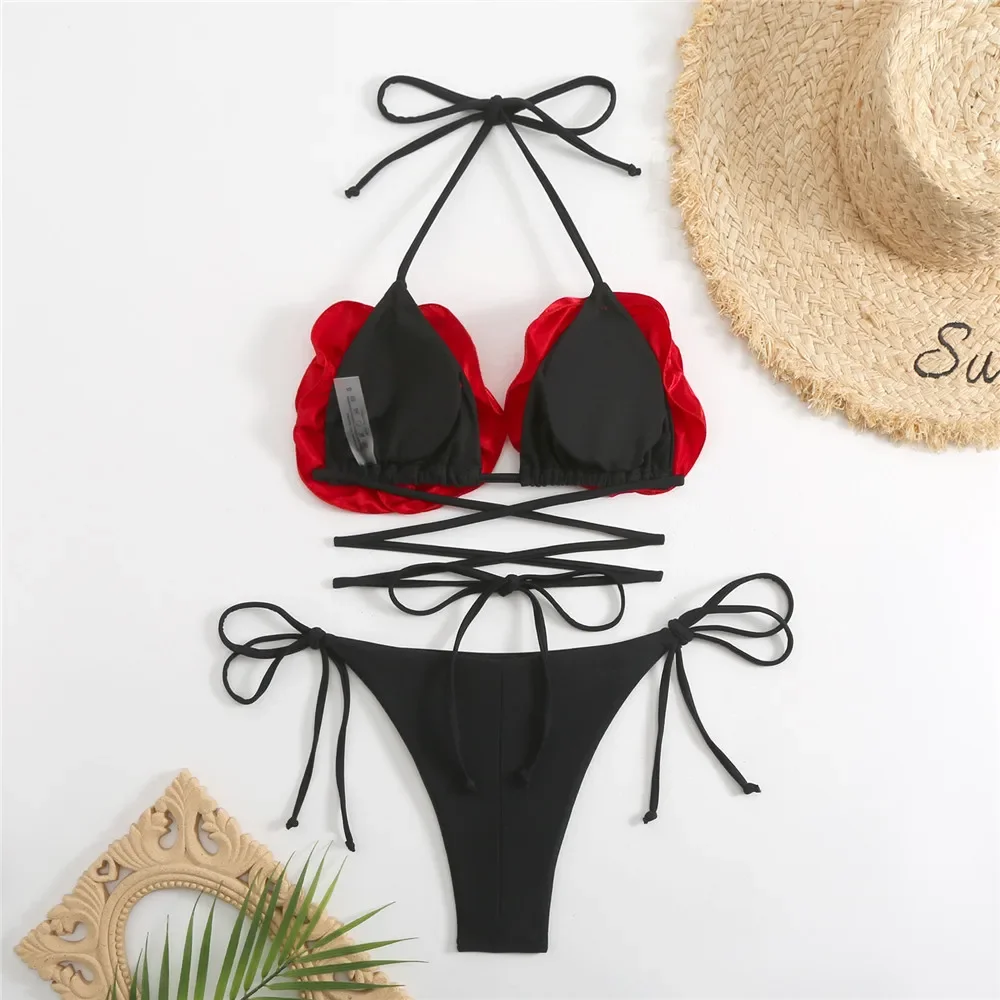 Red 3D Flower String Halter Micro Bikini Thong 2025 Sexy Swimsuit Women Swimwear Bathing Suit Black Triangle Bikinis Sets Mujer
Red 3D Flower String Halter Micro Bikini Thong 2025 Sexy Swimsuit Women Swimwear Bathing Suit Black Triangle Bikinis Sets Mujer