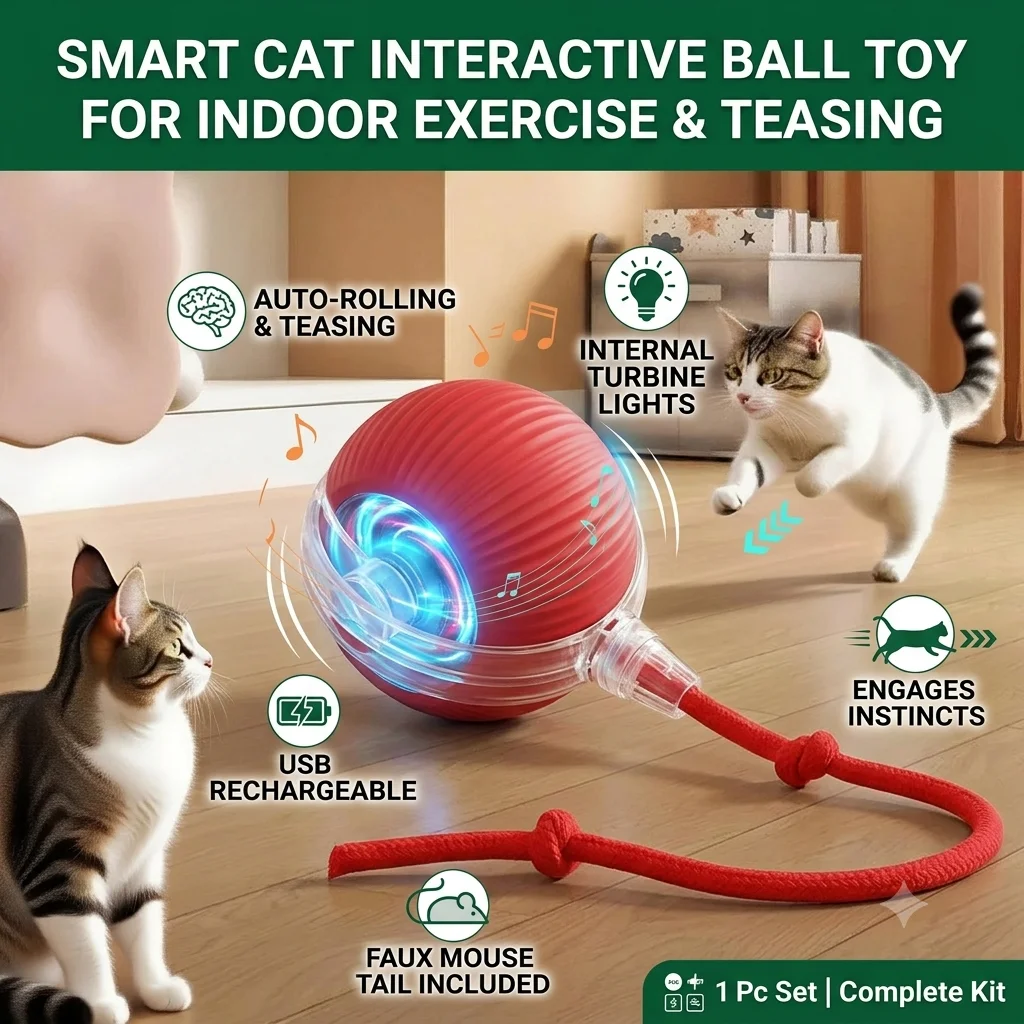 Smart Cat Interactive Ball Toy Automatic Rolling Electric Kitten Teaser With False Tail Rechargeable Indoor Exercise 1Pc
Smart Cat Interactive Ball Toy Automatic Rolling Electric Kitten Teaser With False Tail Rechargeable Indoor Exercise 1Pc