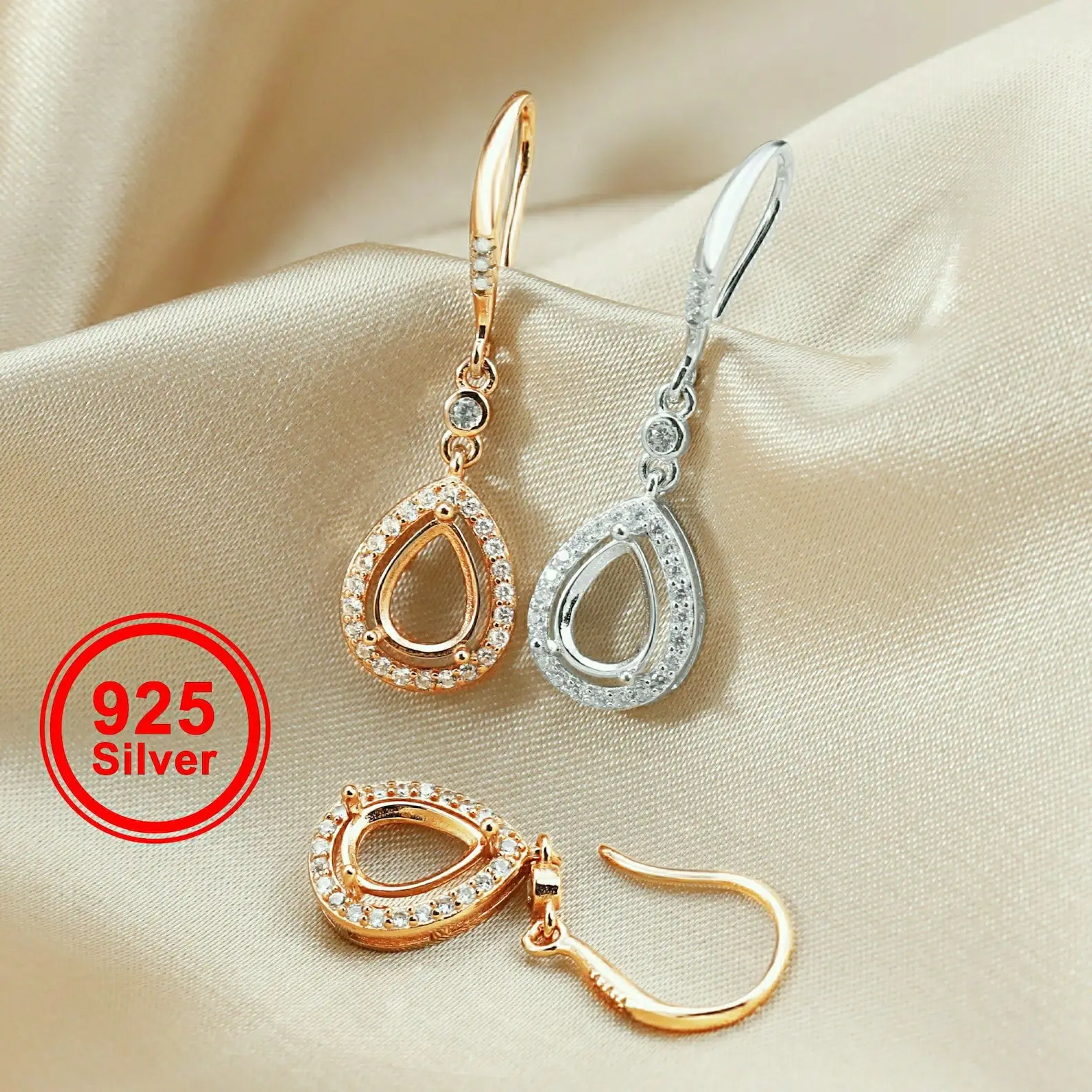 Multiple Size Pear Bezel Rose Gold Plated Solid 925 Sterling Silver Halo Pave Hook Earrings DIY Gemstone Jewelry Supplies1706039
Multiple Size Pear Bezel Rose Gold Plated Solid 925 Sterling Silver Halo Pave Hook Earrings DIY Gemstone Jewelry Supplies1706039