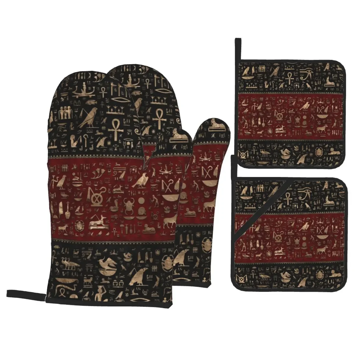Ancient Egyptian Hieroglyphs Oven Mitts and Pot Holders 4pcs Set High Heat Resistant Baking Cooking Gloves for Kitchen BBQ
Ancient Egyptian Hieroglyphs Oven Mitts and Pot Holders 4pcs Set High Heat Resistant Baking Cooking Gloves for Kitchen BBQ