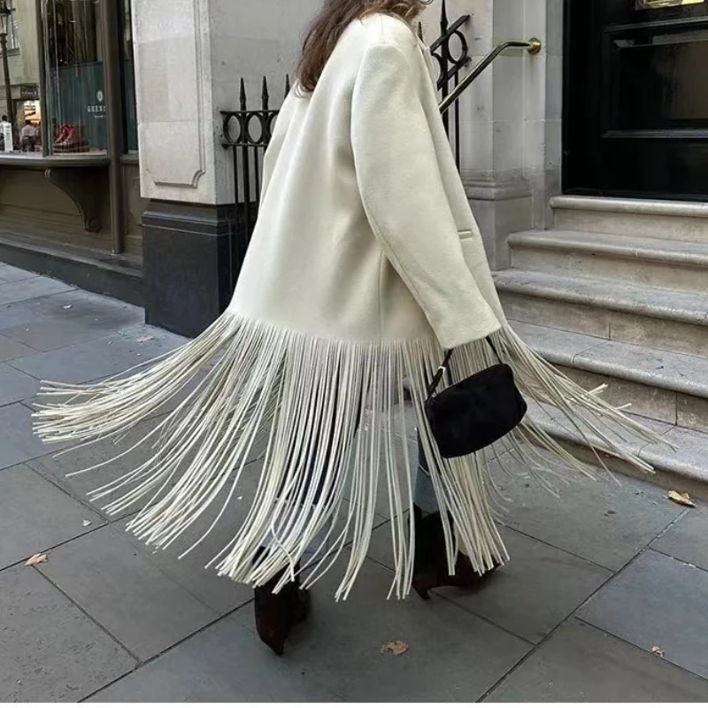 Autumn 2025 Women's Solid Color Fringed Long Suit Coat Elegant and Fashionable Street Style Coat
Autumn 2025 Women's Solid Color Fringed Long Suit Coat Elegant and Fashionable Street Style Coat