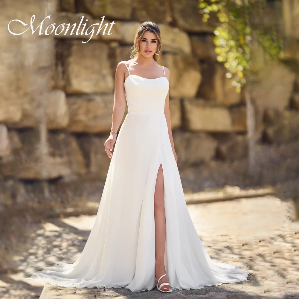 Simple A-Line Wedding Dress Boat-Neck Spaghetti Straps Open Back Lace-up High Side Slit Bridal Gown Vestidos De Novia Customized
Simple A-Line Wedding Dress Boat-Neck Spaghetti Straps Open Back Lace-up High Side Slit Bridal Gown Vestidos De Novia Customized