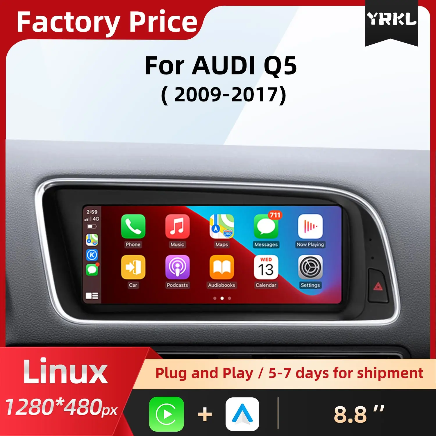 Car Radio Multimedia BT Video Player For AUDI Q5 Wireless Carplay Android Auto GPS Navigation Central Monitor Touch Screen Linux
Car Radio Multimedia BT Video Player For AUDI Q5 Wireless Carplay Android Auto GPS Navigation Central Monitor Touch Screen Linux