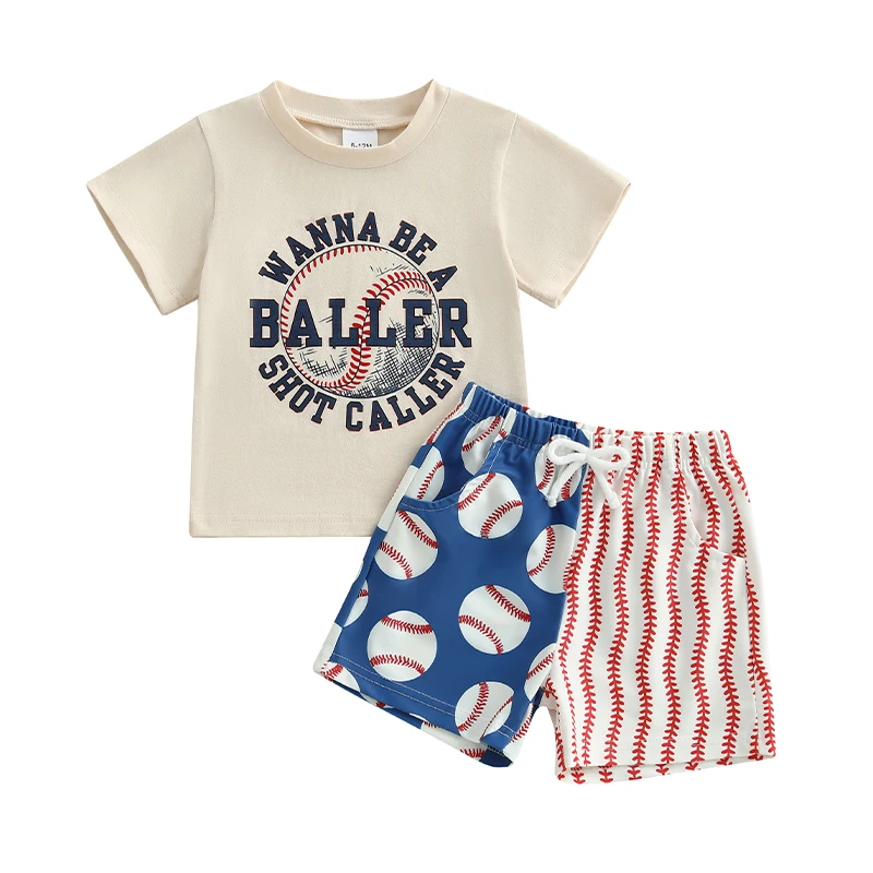 Toddler Boy Summer Outfits Letter Print Short Sleeve Round Neck T-Shirts with Baseball Pattern Shorts 2Pcs Set
Toddler Boy Summer Outfits Letter Print Short Sleeve Round Neck T-Shirts with Baseball Pattern Shorts 2Pcs Set