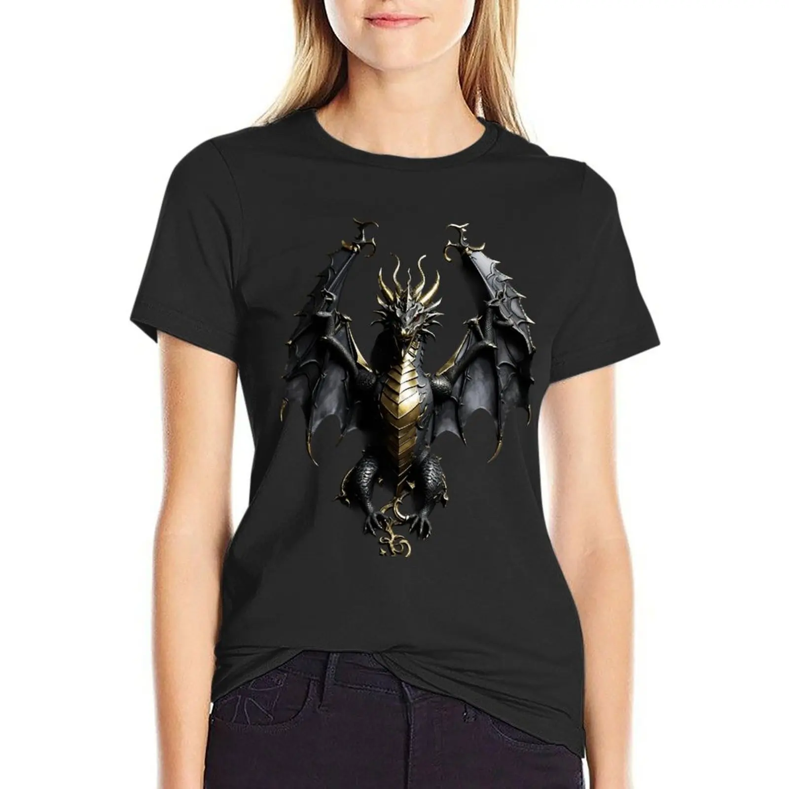 Front Black and Golden Dragon T-Shirt vintage clothes animal print quick-drying customs design your own Woman T-shirts 
Front Black and Golden Dragon T-Shirt vintage clothes animal print quick-drying customs design your own Woman T-shirts