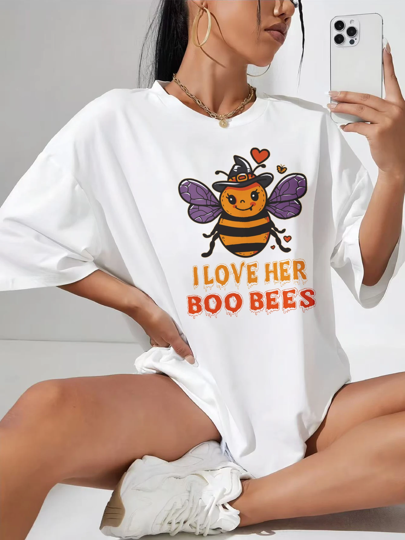 I Love Her Boo Bees Halloween T-Shirt Design Stylish white maternity T-shirt relaxed fit round neck side ruching for pregnancy
I Love Her Boo Bees Halloween T-Shirt Design Stylish white maternity T-shirt relaxed fit round neck side ruching for pregnancy