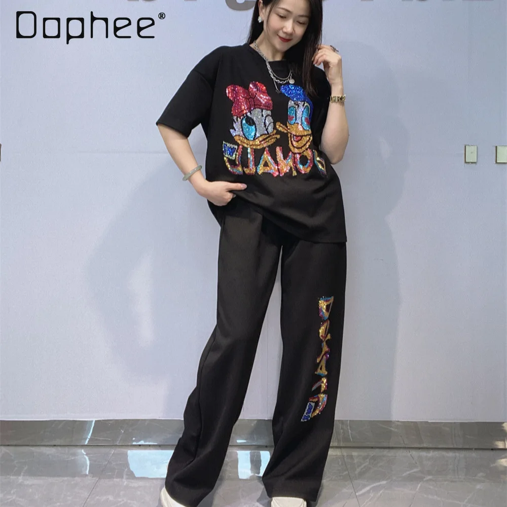 Women's Fashion Heavy Industry Hot Diamond Pants Set 2026 Summer Short-sleeved T-shirt + Wide-leg Pants Two-piece Set
Women's Fashion Heavy Industry Hot Diamond Pants Set 2026 Summer Short-sleeved T-shirt + Wide-leg Pants Two-piece Set