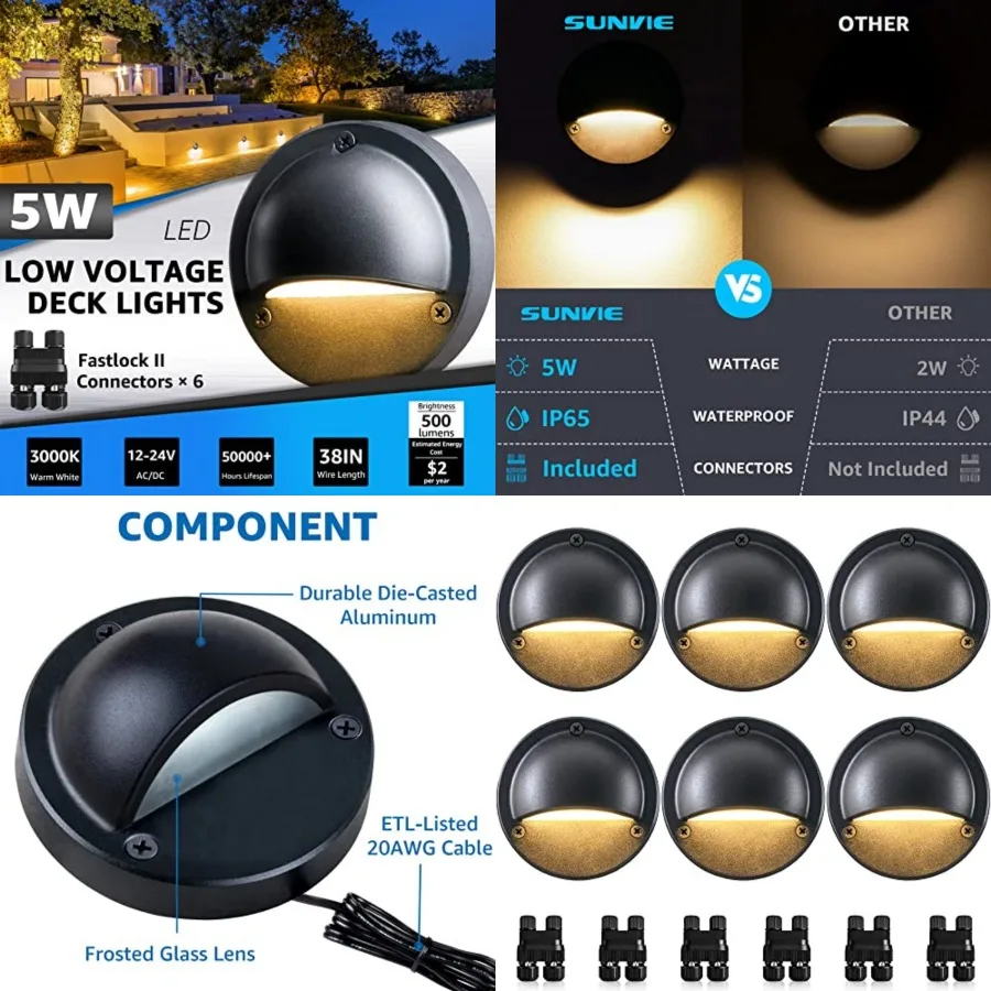 5W LED Low Voltage Deck Lights, 12-24V Step Lights Outdoor with Fastlock2 Wire Connectors, Low Voltage Landscape Lighting 3000K
5W LED Low Voltage Deck Lights, 12-24V Step Lights Outdoor with Fastlock2 Wire Connectors, Low Voltage Landscape Lighting 3000K