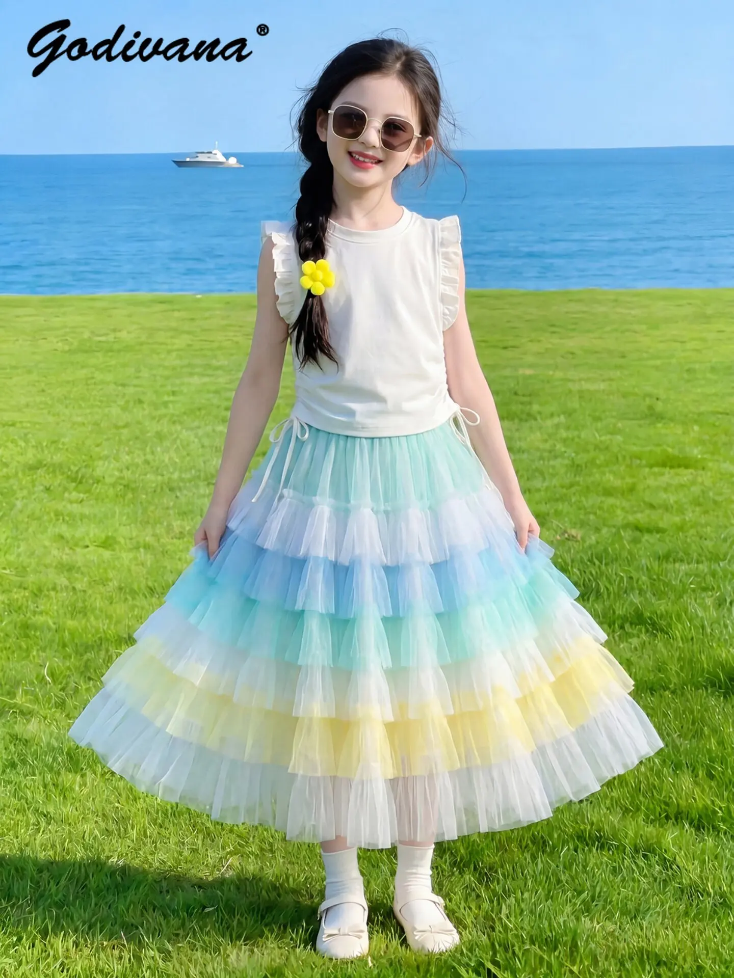 Sweet Girls 2026 New Summer Outfit Set Kids Fashion White Feifei Sleeve Knit Shirt and Rainbow Gradient Dopamine Cake Skirt
Sweet Girls 2026 New Summer Outfit Set Kids Fashion White Feifei Sleeve Knit Shirt and Rainbow Gradient Dopamine Cake Skirt